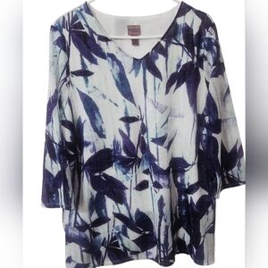 Easywear By Chico's XL 3/4 Sleeve Top With Purple, Blue, & Green Floral Design